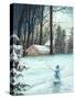 Snowman in Moonlight-James Redding-Stretched Canvas