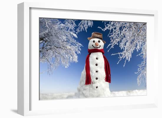 Snowman in Winter Snow-null-Framed Photographic Print