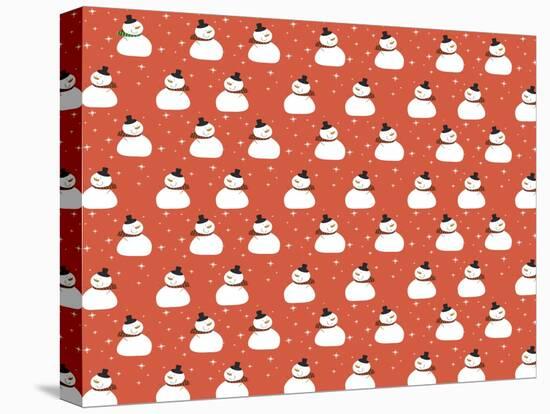 Snowman Pattern Red-Anne Cote-Stretched Canvas