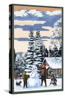 Snowman Scene-Lantern Press-Stretched Canvas