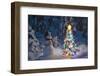 Snowman Standing In A Snow-Covered Spruce Forest Next To A Decorated Christmas Tree In Wintertime-Design Pics-Framed Photographic Print