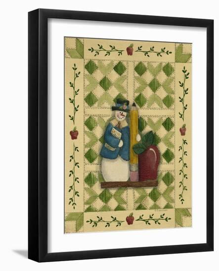 Snowman Teacher with Apple and Pencil-Debbie McMaster-Framed Giclee Print