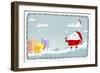 Snowman Wearing Santa Clothes with Blue Winter Background-null-Framed Giclee Print