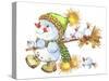 Snowman with a Broom and Baby Snowmen-ZPR Int’L-Stretched Canvas