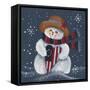 Snowman with Big Heart-Beverly Johnston-Framed Stretched Canvas