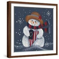 Snowman with Big Heart-Beverly Johnston-Framed Giclee Print