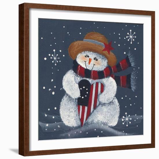 Snowman with Big Heart-Beverly Johnston-Framed Giclee Print