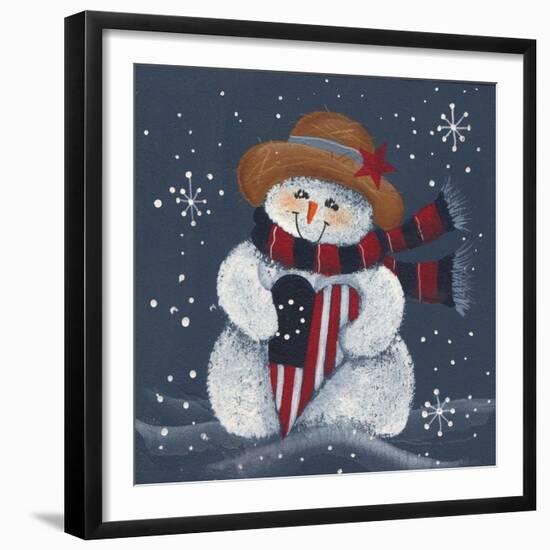 Snowman with Big Heart-Beverly Johnston-Framed Giclee Print