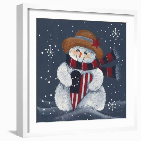Snowman with Big Heart-Beverly Johnston-Framed Giclee Print