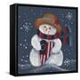 Snowman with Big Heart-Beverly Johnston-Framed Stretched Canvas