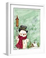 Snowman with Birdhouse 2-Beverly Johnston-Framed Giclee Print