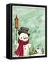 Snowman with Birdhouse 2-Beverly Johnston-Framed Stretched Canvas