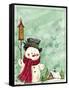 Snowman with Birdhouse 2-Beverly Johnston-Framed Stretched Canvas