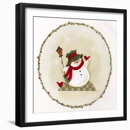 Snowman with Birdhouse-Beverly Johnston-Framed Giclee Print