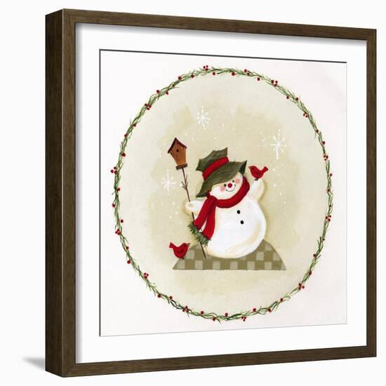 Snowman with Birdhouse-Beverly Johnston-Framed Giclee Print