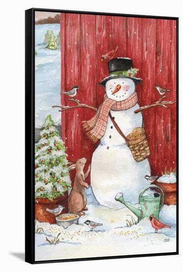 Snowman with Birds and Flurries-Melinda Hipsher-Framed Stretched Canvas