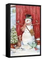 Snowman with Birds and Flurries-Melinda Hipsher-Framed Stretched Canvas