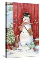 Snowman with Birds and Flurries-Melinda Hipsher-Stretched Canvas