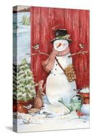 Snowman with Birds and Flurries-Melinda Hipsher-Stretched Canvas