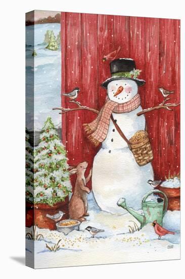 Snowman with Birds and Flurries-Melinda Hipsher-Stretched Canvas