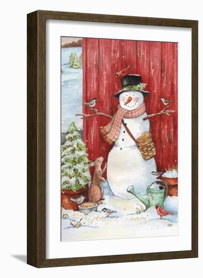 Snowman with Birds and Flurries-Melinda Hipsher-Framed Giclee Print