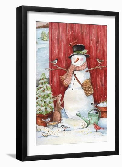 Snowman with Birds and Flurries-Melinda Hipsher-Framed Giclee Print