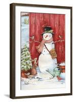 Snowman with Birds and Flurries-Melinda Hipsher-Framed Giclee Print