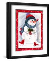 Snowman with Birds-Beverly Johnston-Framed Premium Giclee Print