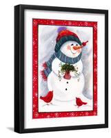 Snowman with Birds-Beverly Johnston-Framed Giclee Print