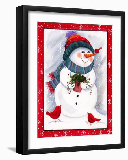 Snowman with Birds-Beverly Johnston-Framed Giclee Print