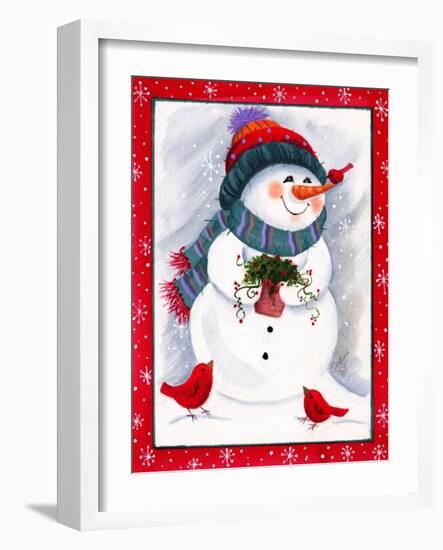 Snowman with Birds-Beverly Johnston-Framed Giclee Print