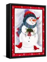 Snowman with Birds-Beverly Johnston-Framed Stretched Canvas