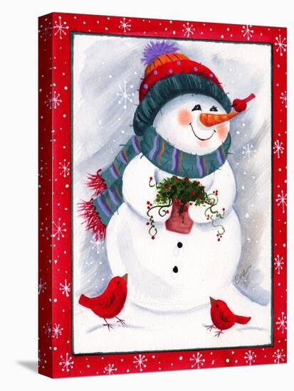 Snowman with Birds-Beverly Johnston-Stretched Canvas