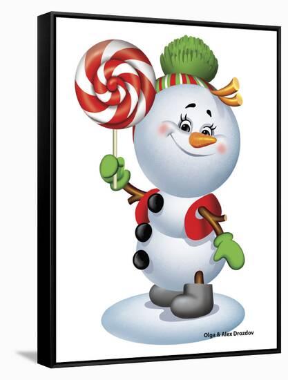 Snowman with Candy-Olga And Alexey Drozdov-Framed Stretched Canvas