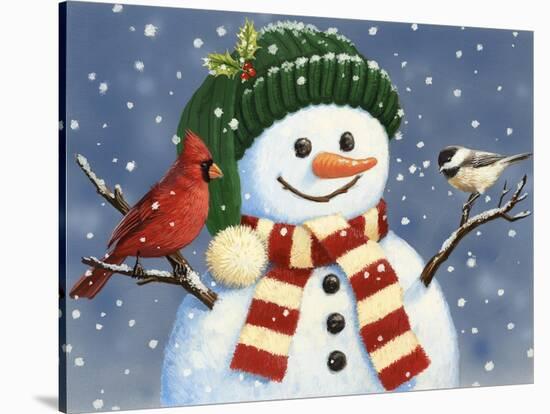 Snowman with Cardinal and Chickadee-William Vanderdasson-Stretched Canvas