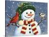 Snowman with Cardinal and Chickadee-William Vanderdasson-Stretched Canvas