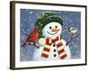 Snowman with Cardinal and Chickadee-William Vanderdasson-Framed Giclee Print