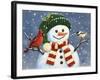 Snowman with Cardinal and Chickadee-William Vanderdasson-Framed Giclee Print