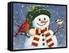 Snowman with Cardinal and Chickadee-William Vanderdasson-Framed Stretched Canvas