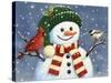 Snowman with Cardinal and Chickadee-William Vanderdasson-Stretched Canvas