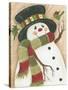 Snowman with Green Bird-Beverly Johnston-Stretched Canvas