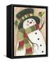 Snowman with Green Bird-Beverly Johnston-Framed Stretched Canvas