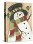 Snowman with Green Bird-Beverly Johnston-Stretched Canvas