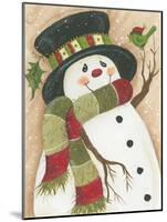 Snowman with Green Bird-Beverly Johnston-Mounted Giclee Print