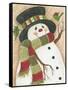 Snowman with Green Bird-Beverly Johnston-Framed Stretched Canvas