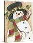 Snowman with Green Bird-Beverly Johnston-Stretched Canvas