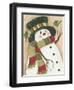 Snowman with Green Bird-Beverly Johnston-Framed Giclee Print