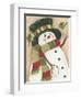 Snowman with Green Bird-Beverly Johnston-Framed Giclee Print