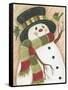 Snowman with Green Bird-Beverly Johnston-Framed Stretched Canvas