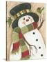 Snowman with Green Bird-Beverly Johnston-Stretched Canvas